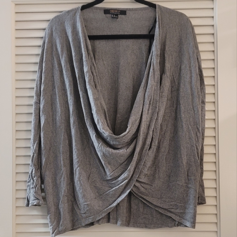 Forever 21- Grey Long-Sleeve Oversized Wrap Top